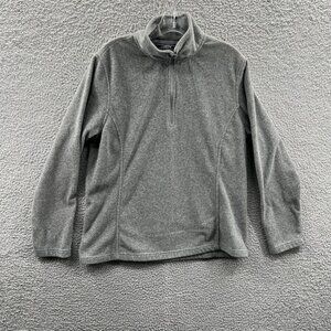 Lands End Womens Fleece Jacket Large 14/16 Gray 1/4 Zip Long Sleeve Pockets